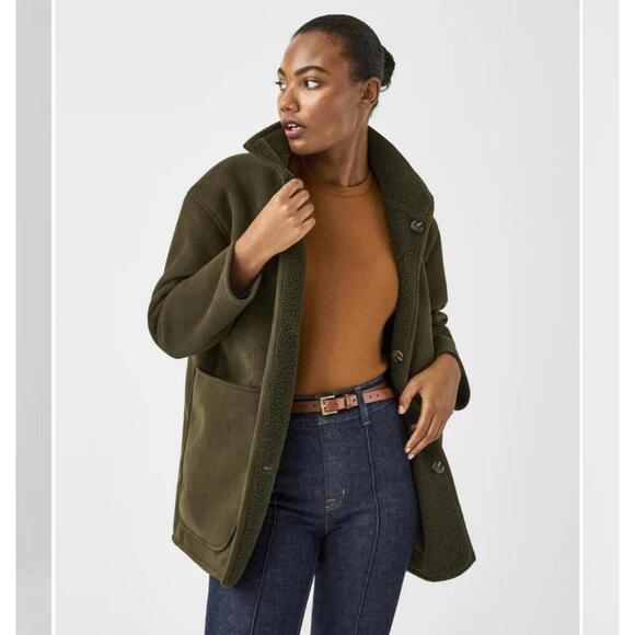 SPANX Jackets & Blazers - Spanx Reversible Faux Suede Fleece Jacket UTILITY GREEN Sz M MSRP $228